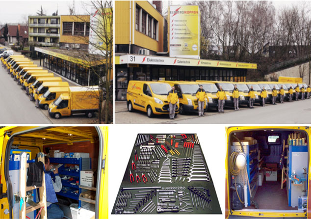 Firmengebäude und Fahrzeuge